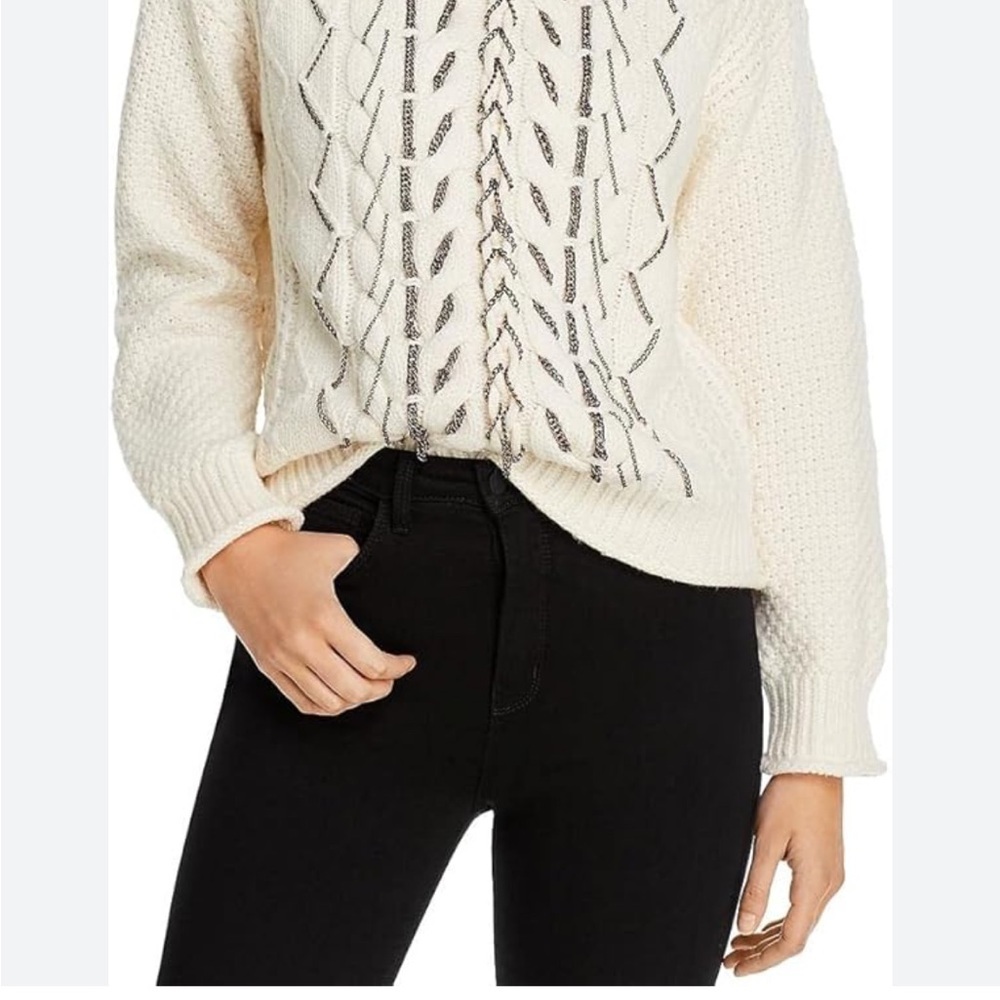 Vince Camuto Ivory Cable Knit Sweater Chain Detail Mock Neck Sz small NWT - Picture 10 of 10